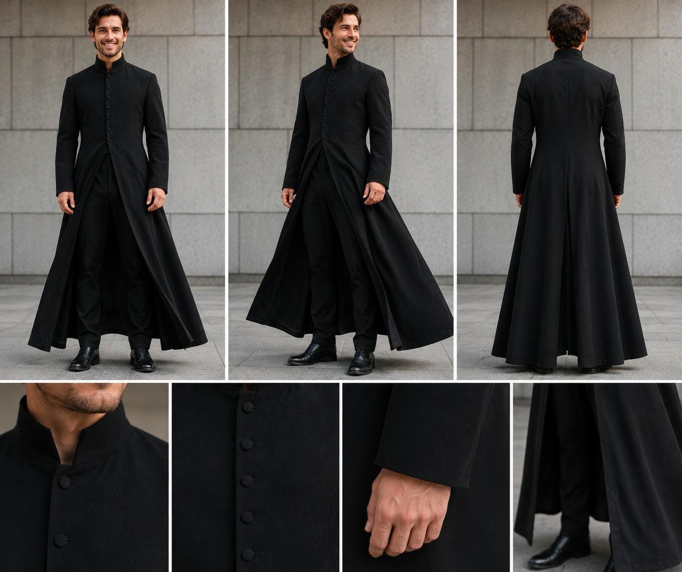Men's Neo Matrix Heavy Duty Cotton Black Gothic Cosplay Trench