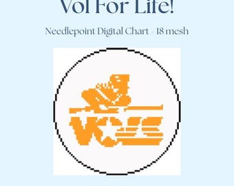 Vol voor het leven! Digitale kaart Tennessee Football Needlepoint voor canvas van 18 mesh