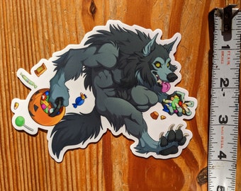 Trick or Treat Eddie Werewolf | Vinyl Sticker | 5in X 4in | Water Proof Sticker | Laptop Decal | Water Bottle Sticker