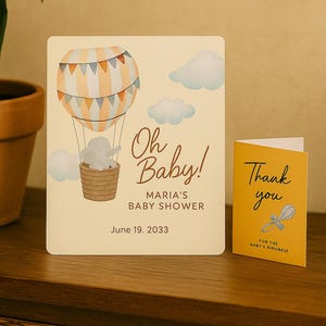 Convite e cartão de agradecimento para chá de bebê em tons neutros | Pacote com 2 para impressão | Decoração boho para chá de bebê | Modelo editável | Pacote para download instantâneo