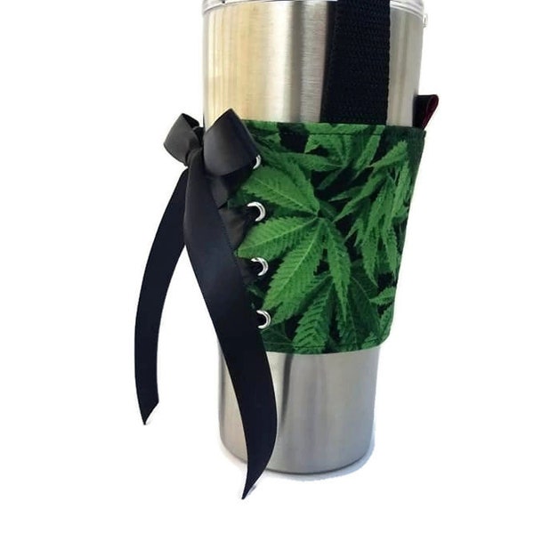 Cup Corset, Cannabis, Drink Carrier, Cup Holder, Tumbler Holder, Coffee Cozy, Drink Cozy, Water Bottle, Reversible, Adjustable, With Handle