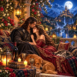 Digitalt korsstygnsmönster från Moonlit Lovers, kompatibelt med Pattern Keeper, PDF med fullständig täckning, del av Enchanted Romance-kollektionen