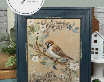 Birds in Nature-Sparrow Cross Stitch Pattern by Erin Elizabeth
