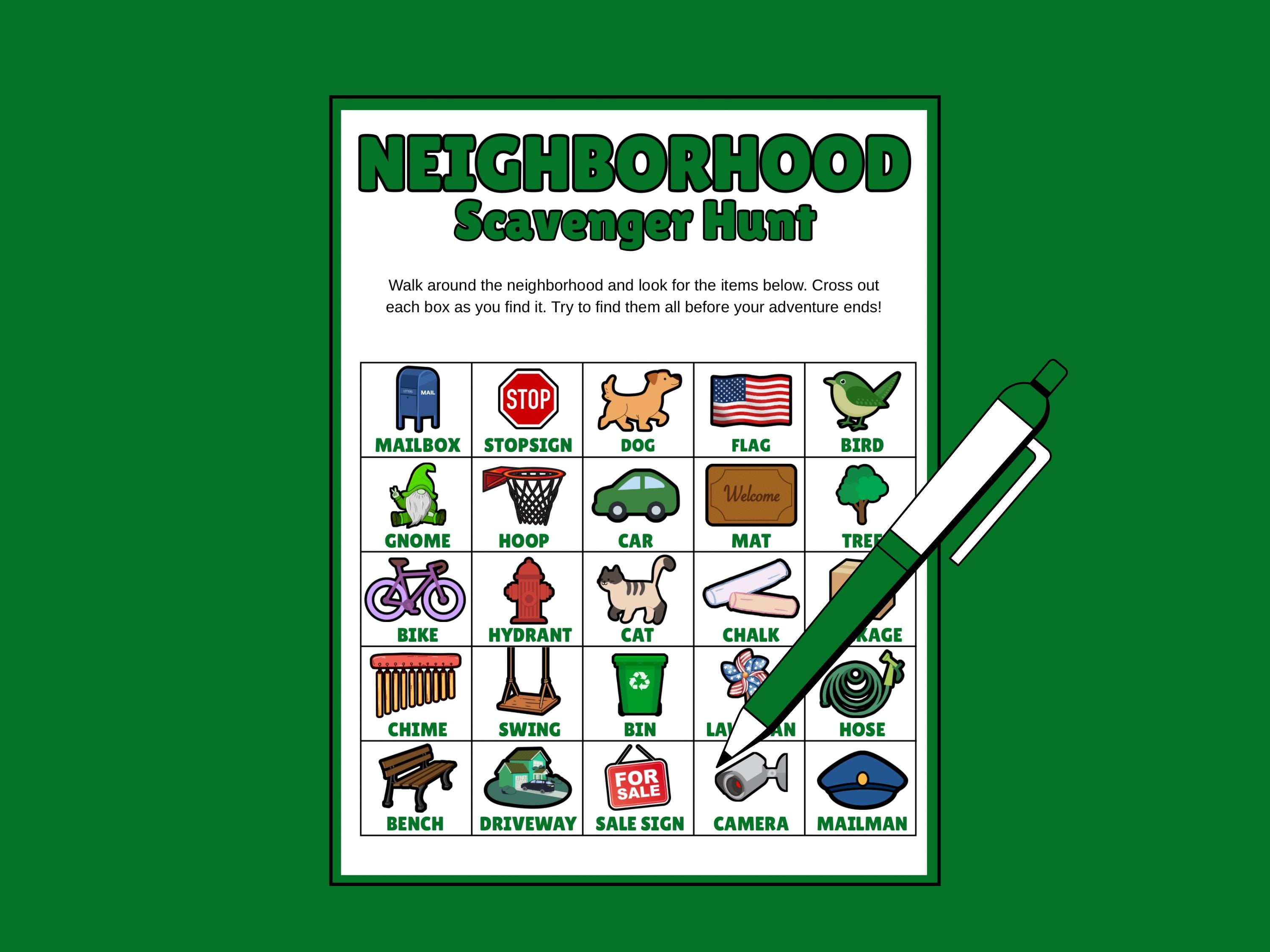 Printable Neighborhood Scavenger Hunt: Outdoor Kids Game (PDF Download ...