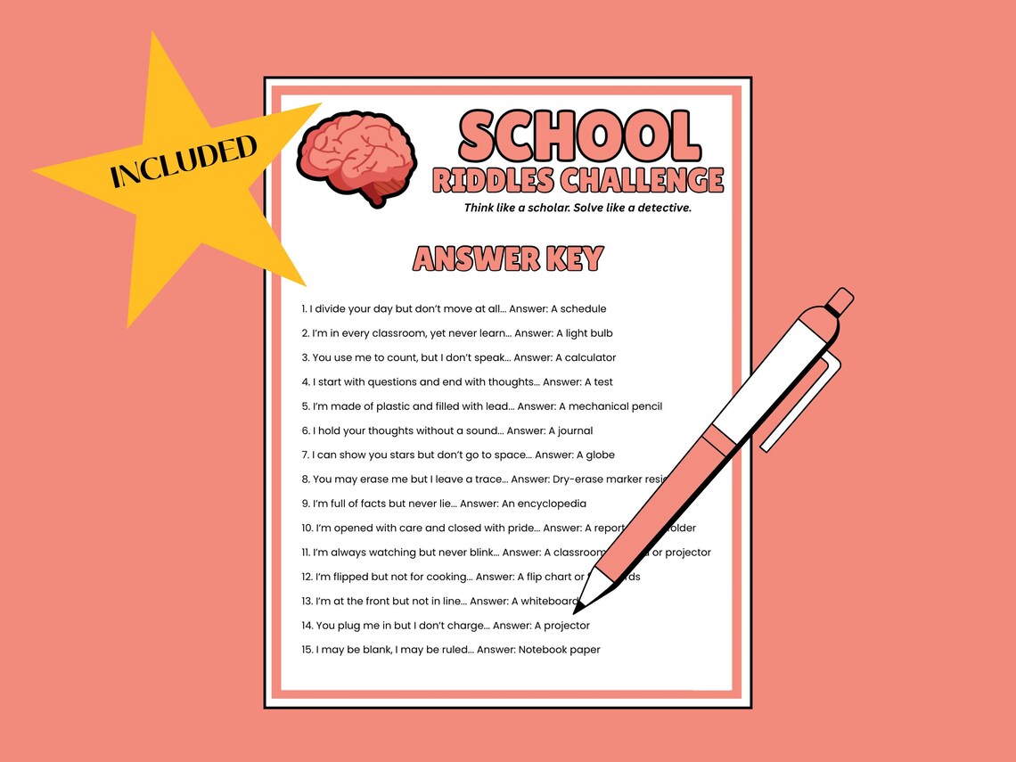 School Riddles Challenge – Printable Game for Kids | Fun Classroom ...