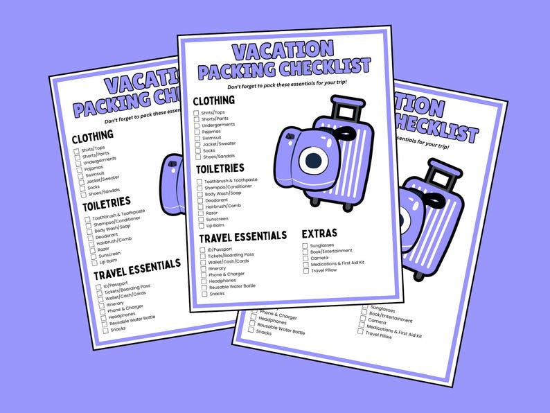 Vacation Packing Checklist – Printable Travel Essentials List | Family ...