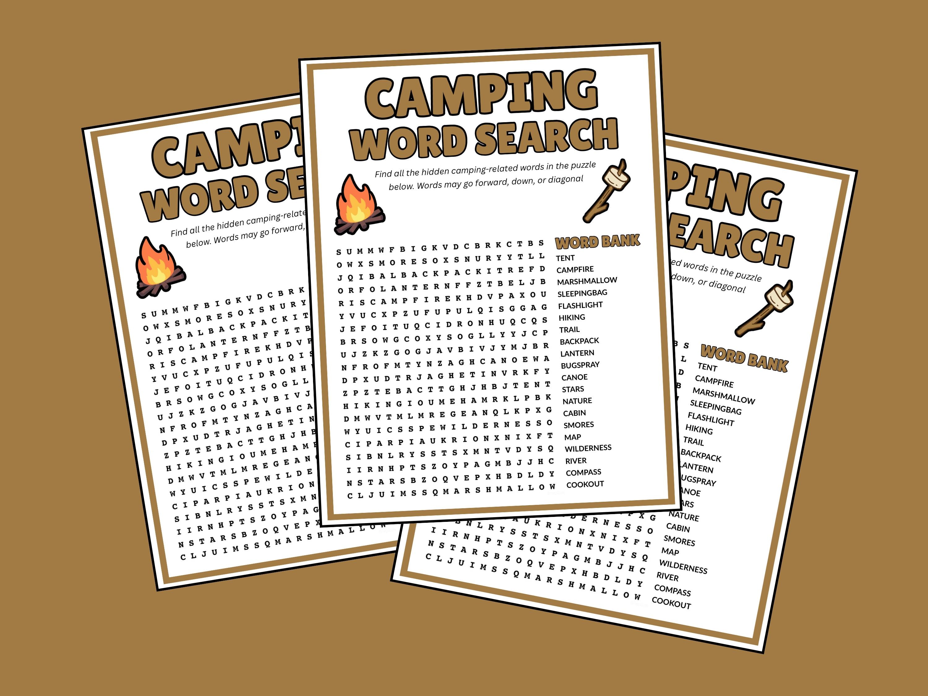 Camping Word Search Puzzle: Fun Outdoor Activity for Kids (PDF Download ...