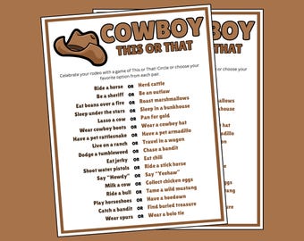 Cowboy This or That Game: Western Party Activity (PDF Downloadable)