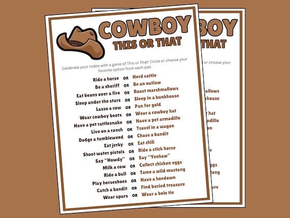 Cowboy This or That Game: Western Party Activity (PDF Downloadable