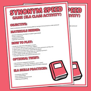 Synonym Speed | Printable Vocabulary Game for Kids | ELA Classroom Team Activity | Fun Learning Word Race