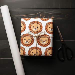 Lion-Themed Gift Wrapping Paper Roll, Kid&#39;s Party Decor, Baby Shower Wrap, Birthday Gift Wrap, Cute Animal Print