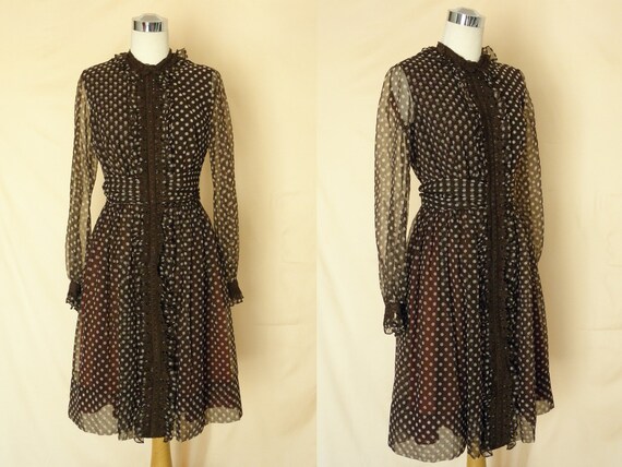 1970's/1980's Vintage Brown Polka Dot Dress by Jac
