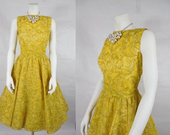 1960's Vintage Yellow Jonathan Logan Chiffon Cocktail Dress