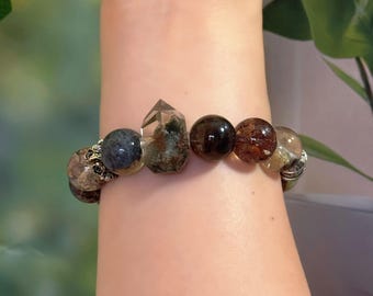 Phantom Quartz Crystal Bracelet 13mm – Ghost Crystal Beads, Grounding Energy, Natural Gemstone Gift