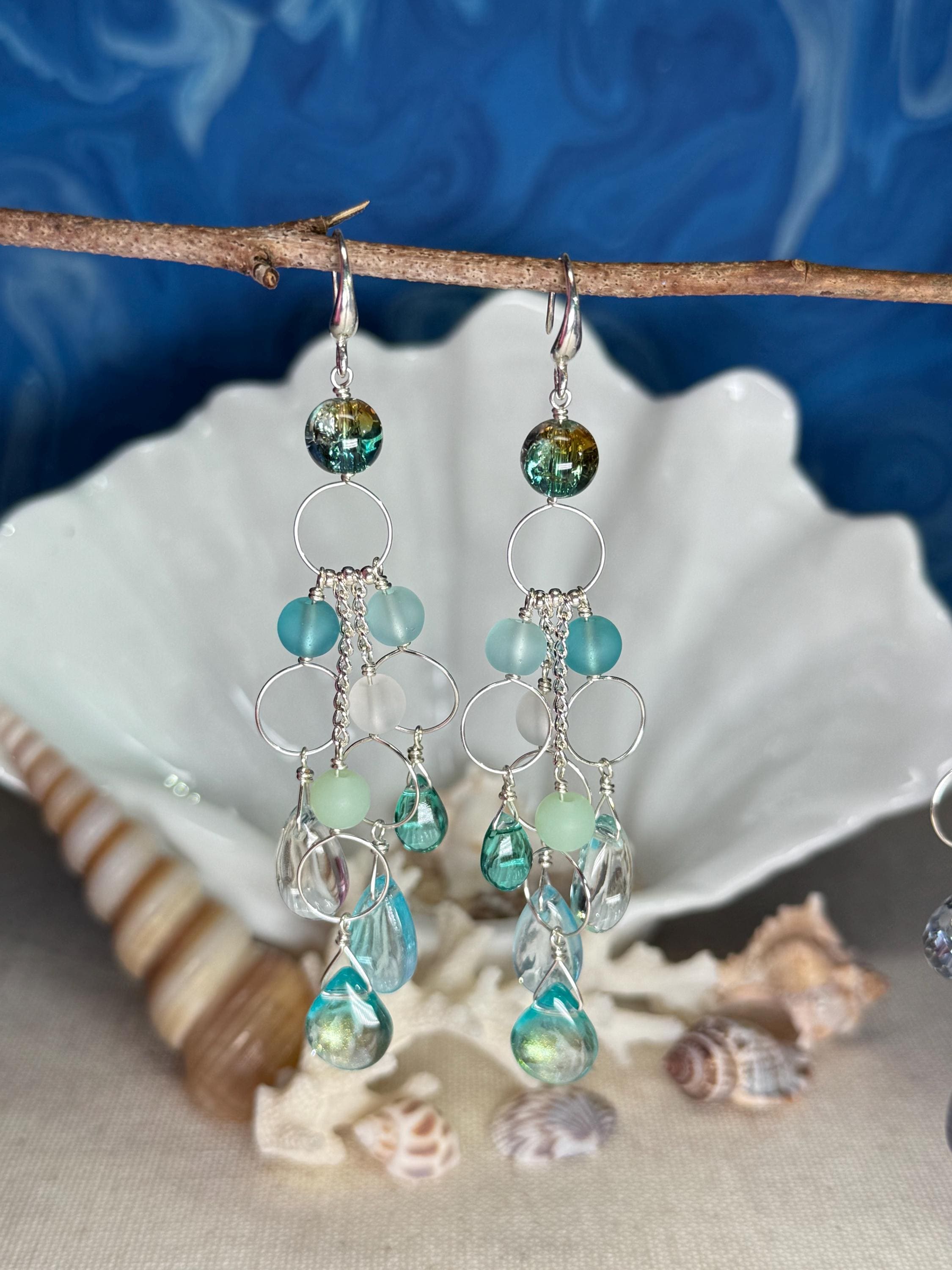 Sterling Silver Seafoam Sea Glass Circle Drop Earrings main image 1