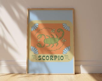 Scorpio Zodiac Wall Art | Pastel Astrology Print | Minimalist Star Sign Digital Download Decor
