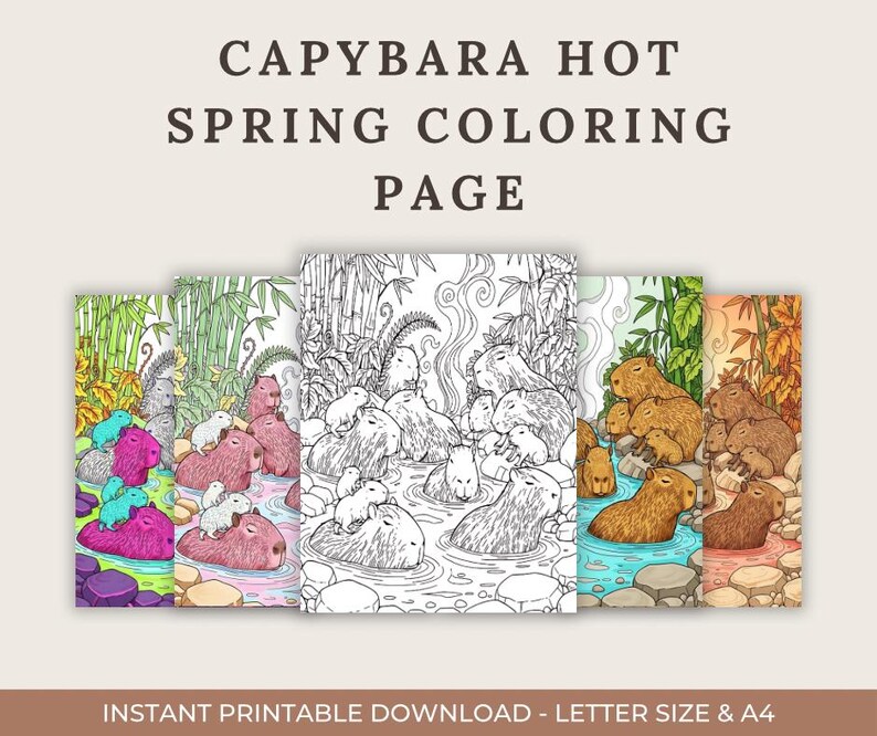 Spring Capybara Printable Capybara Coloring Page Printable Capybara Coloring Sheet Cute Animal ...
