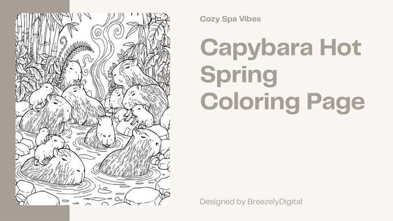 Spring Capybara Printable Capybara Coloring Page Printable Capybara Coloring Sheet Cute Animal ...