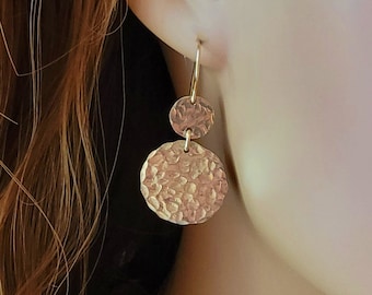 Dainty Double Hammered Circle Earrings,  Gold Coin Disc Earrings, Minimalist Jewelry, Hoop Earrings, Sterling Silver, Rose Gold, Gold Fill