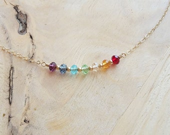 Dainty 7 Chakra Crystal Necklace, Delicate Yoga Jewelry, Meditation Jewelry, Gold Fill, Sterling Silver, Gift for Yogi, Rainbow Jewelry