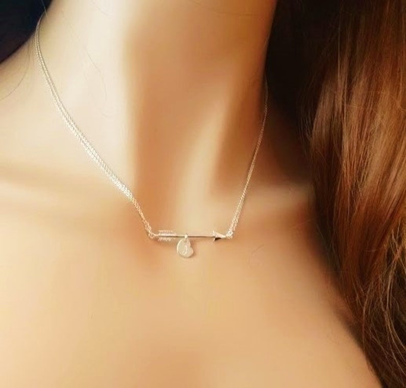 Personalized Heart and Arrow Necklace, Valentines Day Gift for Her, Dainty Arrow Necklace, Initial Necklace, Sterling Silver, Gold Fill image 3