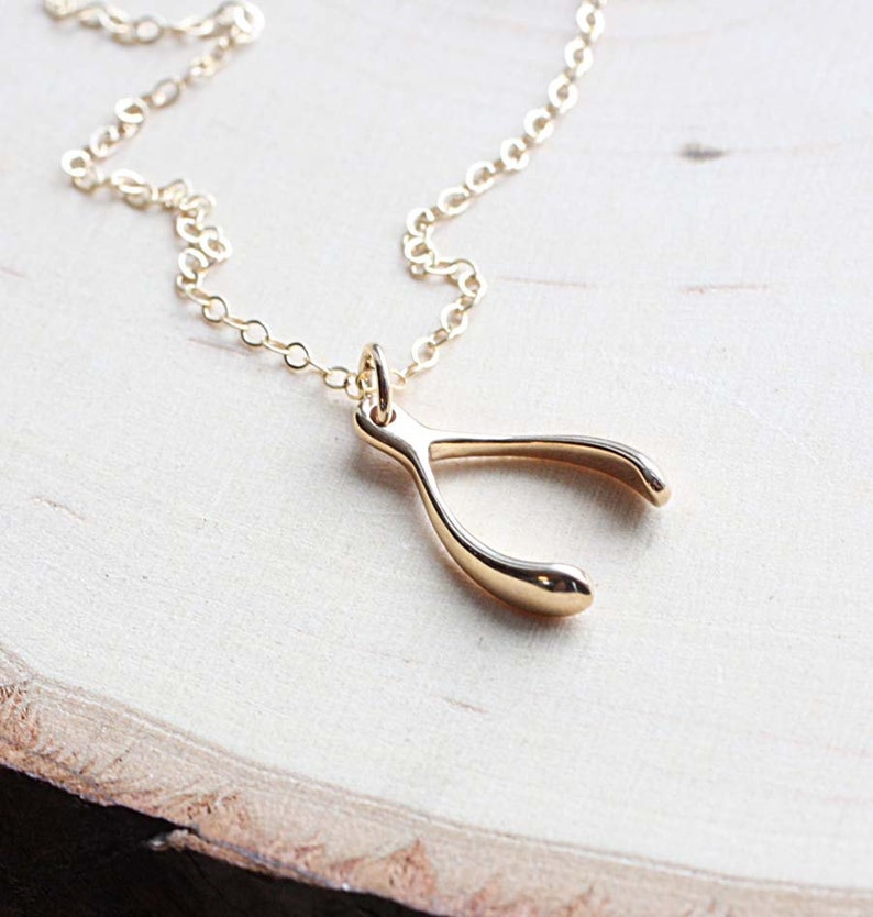 Tiny Gold Wishbone Necklace, Good Luck Charm, Graduation Gift for Her, Wishbone Charm Necklace, Dainty Necklace, Gold Fill, Sterling Silver image 1