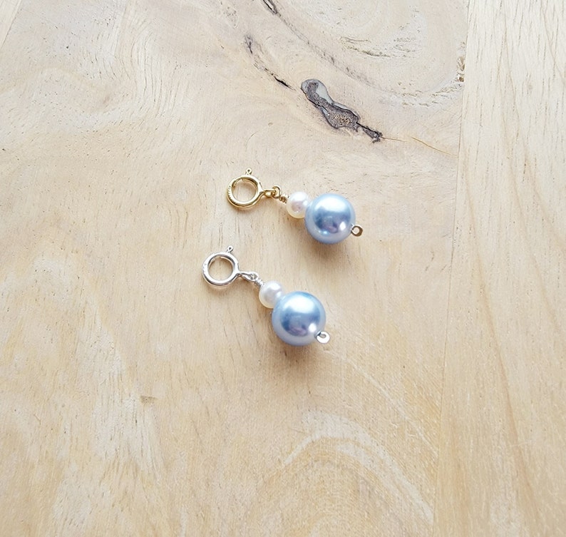 Something Blue Bridal Bouquet Charm, Pearl Garter Charm, Wedding Keepsake, Shower Gift for the Bride, Gold Fill, Sterling Silver, Rose Gold image 3