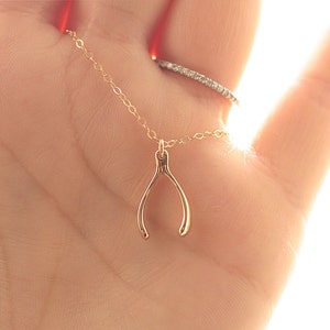 Tiny Gold Wishbone Necklace, Good Luck Charm, Graduation Gift for Her, Wishbone Charm Necklace, Dainty Necklace, Gold Fill, Sterling Silver image 3