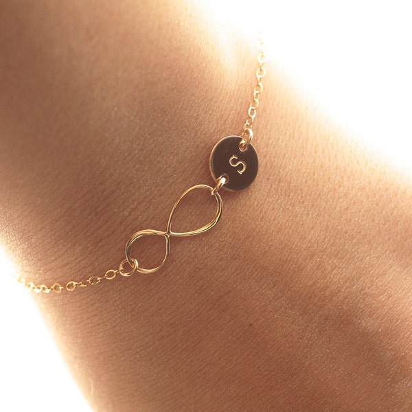 Personalized Infinity Bracelet, Initial Bracelet, Gold Filled Infinity Bracelet, Mother's Heart Bracelet, Bridesmaids Jewelry