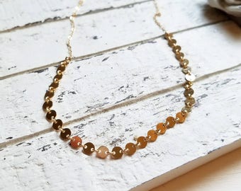 Dainty Sequin Coin Necklace, Sparkly Disc Chain Necklace, Gold Tattoo Choker, Layering Necklace / Yellow Gold, Rose Gold, Sterling Silver