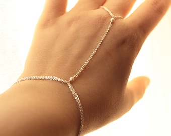 Dainty Hand Chain, Sterling Silver Pearl Finger Bracelet, Delicate Finger Bracelet, Body Jewelry, Gold Fill