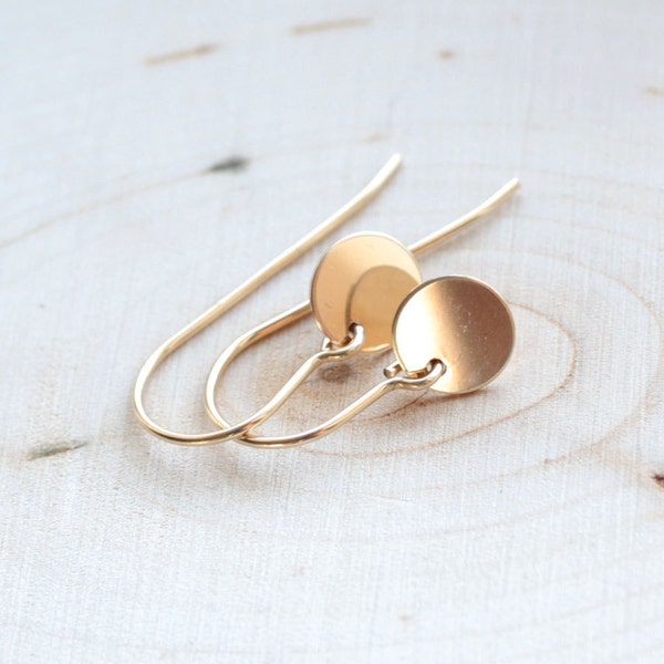Tiny Dainty Gold Fill Earrings - Little Golden Circle Disc Charms - Minimal Everyday Simple Earrings 14k Gold FIlled