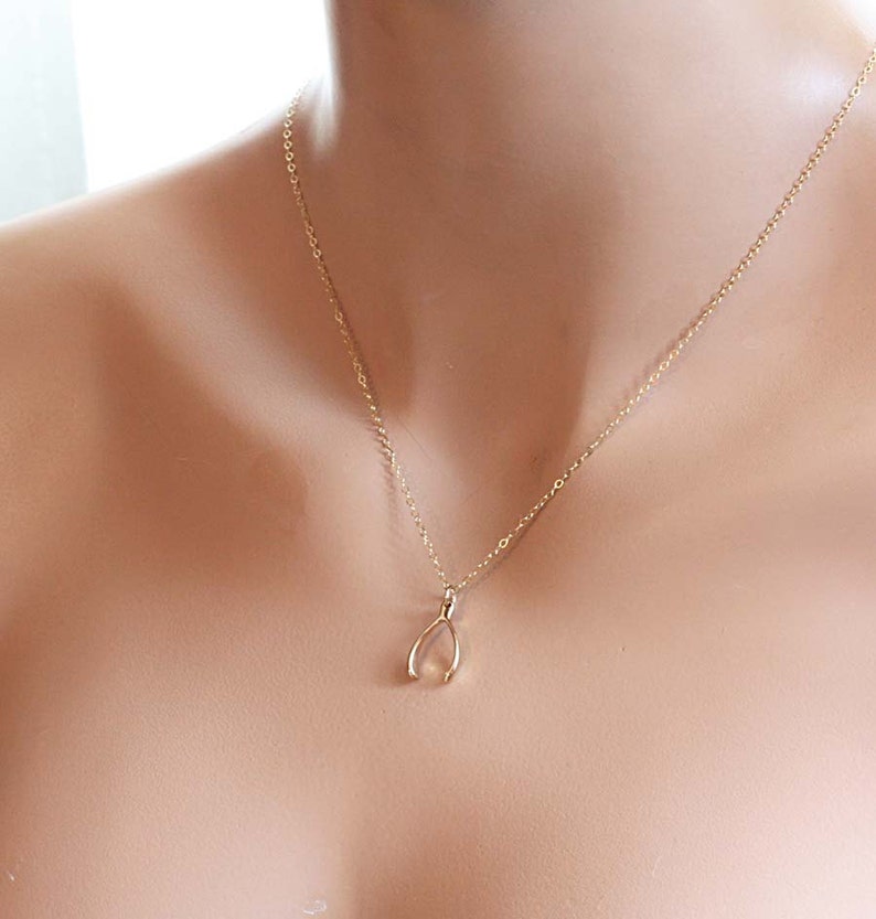 Tiny Gold Wishbone Necklace, Good Luck Charm, Graduation Gift for Her, Wishbone Charm Necklace, Dainty Necklace, Gold Fill, Sterling Silver image 4