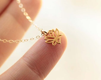 Tiny Lotus Necklace, Lotus Flower Charm, Tiny Charm Necklace, Dainty Yoga Necklace, Yoga Jewelry, Gold Filled, Sterling Silver, Rose Gold