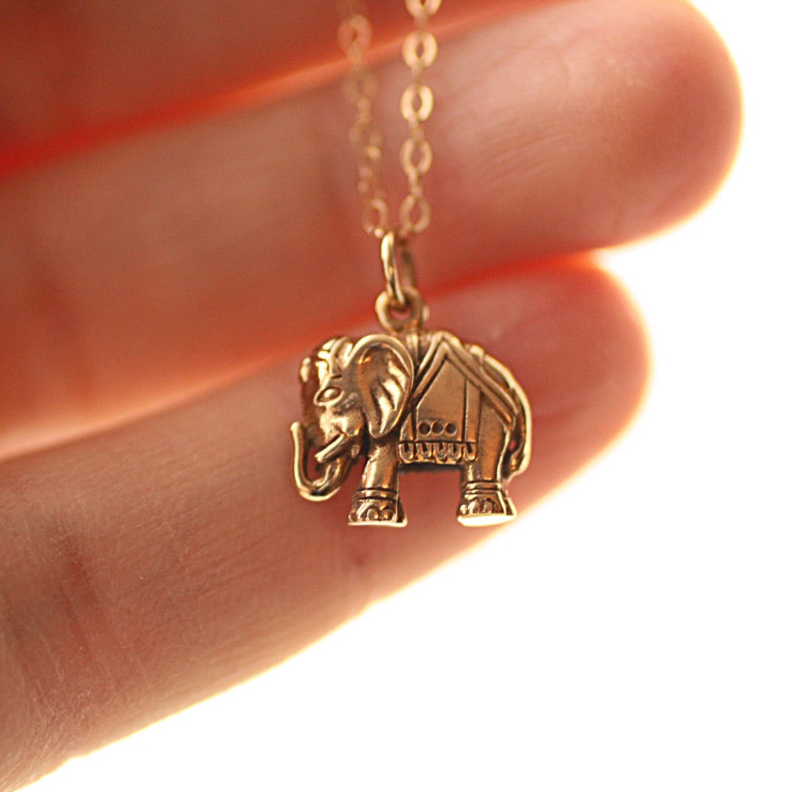 Elephant Necklace Gold Filled Chain Golden Bronze Elephant Etsy
