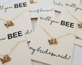 Will you be (BEE) my bridesmaid? Bridesmaid Proposal. Personalized Jewelry for Bridesmaids Gift, Bee Necklace, Initial Necklace, BEE Jewelry