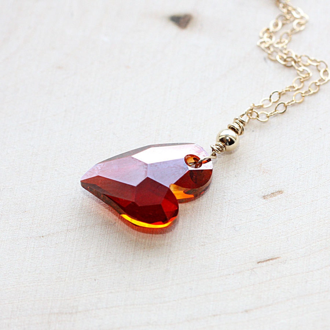 Sweet Valentine Necklace Gold Fill Ruby Red Heart Necklace Etsy