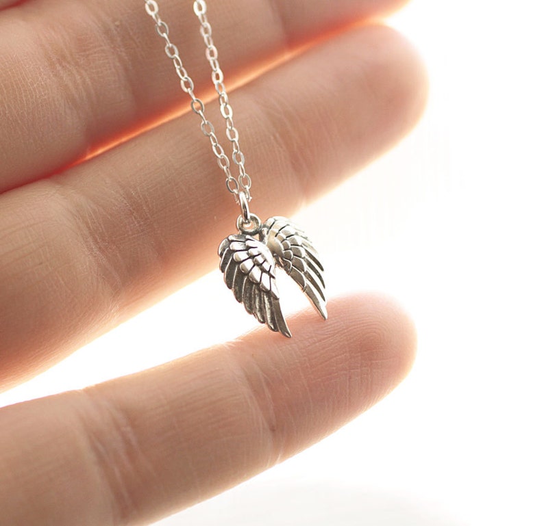 Sterling Silver Angel Wing Necklace Angel Wings Charm Angel Etsy