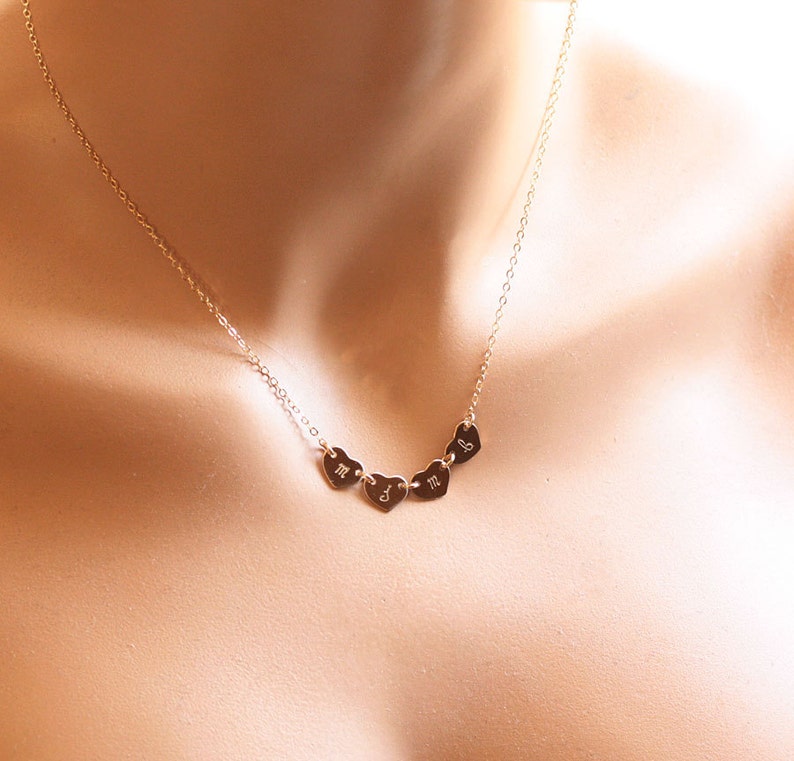 Tiny Heart Necklace, FOUR Initial Necklace, Personalized Necklace, Dainty Mother's Necklace, Gold Filled, Dainty Bridesmaids Necklace image 1