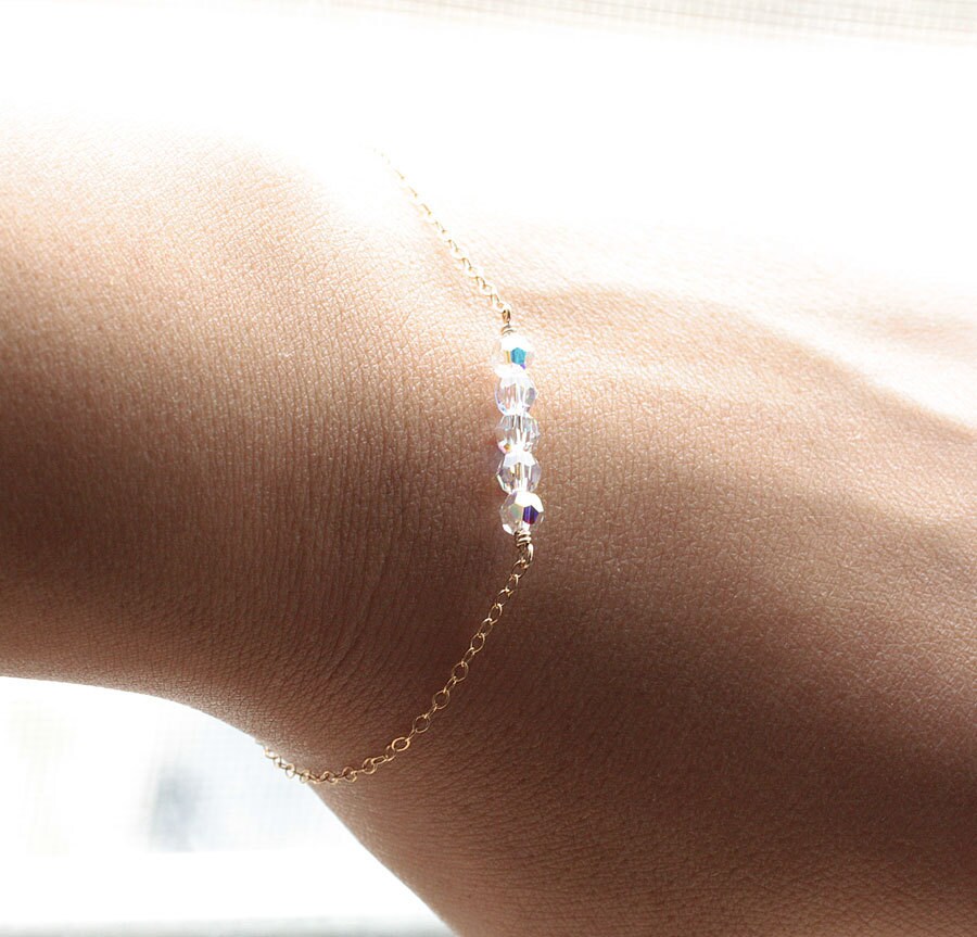 Dainty Everyday Gold Chain Bracelet Floating Swarovski Etsy