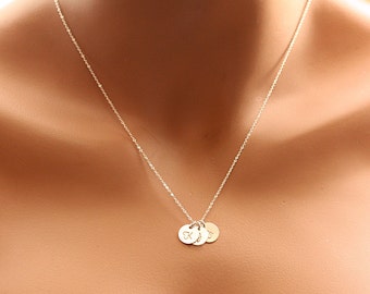 Sterling Silver Initial Disc Necklace, Personalized Jewelry