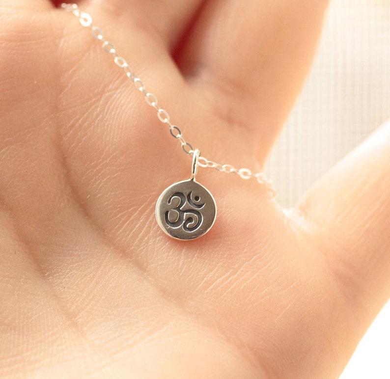 Ohm Necklace Tiny Om Charm Sterling Silver Necklace Etsy