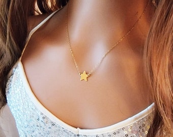 Dainty Gold Star Necklace, Celestial Jewelry, Minimalist Star Charm Layering Necklace, Gold Filled, Sterling Silver, Graduation Gift for Her