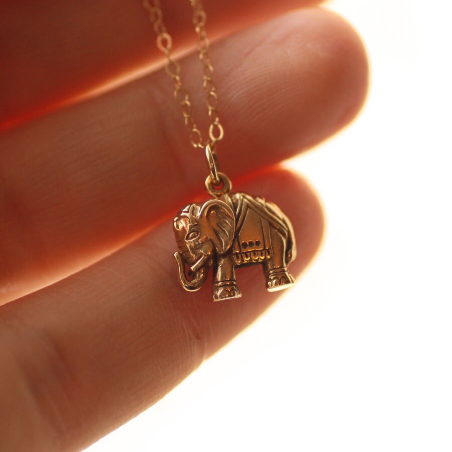 Elephant Necklace Gold Filled Chain Golden Bronze Elephant Etsy