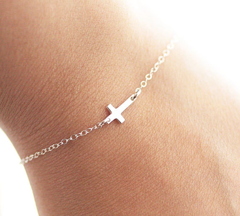 Sideways Cross Bracelet Tiny Cross Charmsterling Silver Etsy