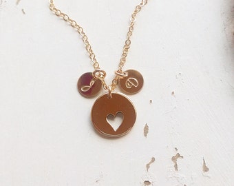 Mothers Heart & Initial Necklace, Perfect Gift for Her for Valentines Day! New Bride Gift, available in Gold Fill and Sterling Silver.