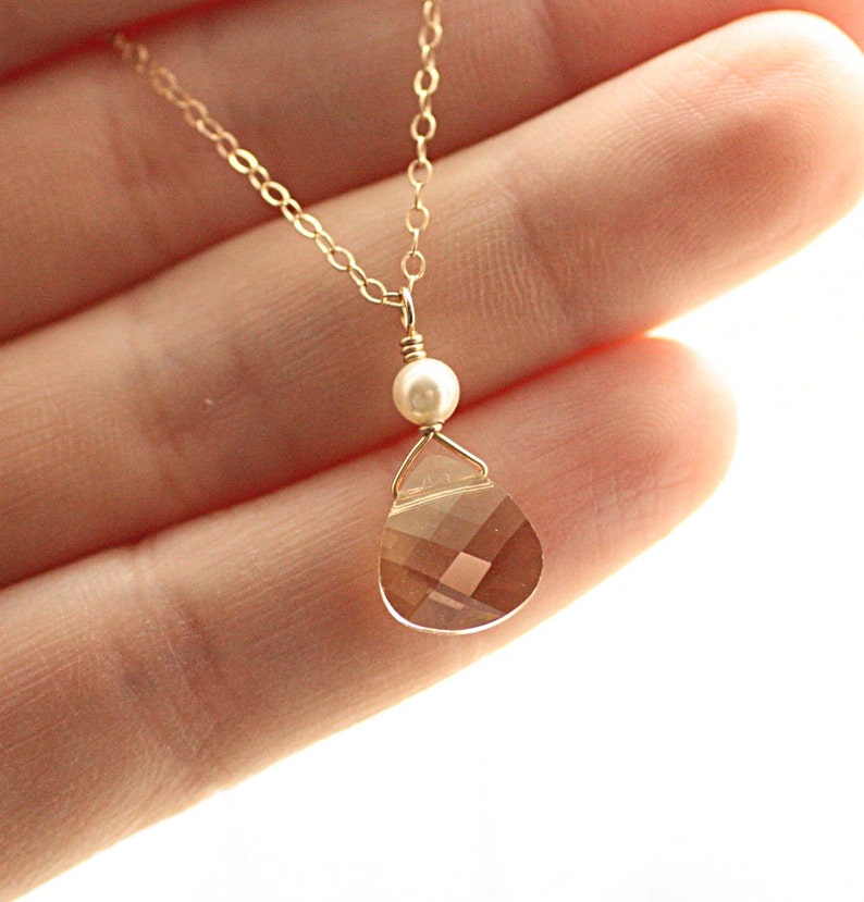 Tiny Crystal Necklace, Pearl Necklace, Dainty Necklace, Bridesmaid Necklace, Mother of Bride Gift, Gold Fill, Sterling Silver, Rose Gold image 2