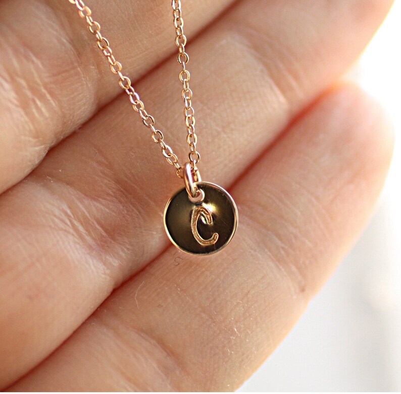 Tiny Gold Initial Necklace Personalized Custom Hand Stamped Etsy