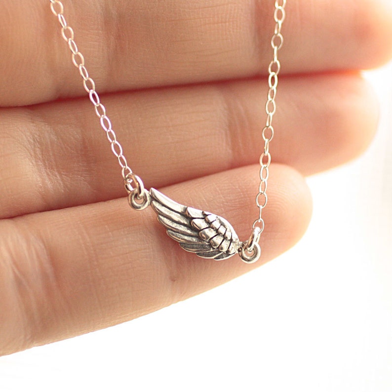 Dainty Angel Wing Necklace Sideways Angel Wing Charm, Sterling Silver, Gold Fill, Minimalist Jewelry, Bereavement Gift, Memorial Jewelry image 3