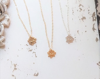 Tiny Lotus Necklace, Lotus Flower Charm, Sterling Silver, Tiny Charm Necklace, Dainty Necklace, Yoga Jewelry, Charm Necklace
